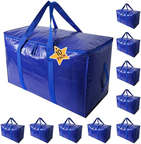 Moving Bags Heavy Duty Extra Large Cube Storage Tote for Space Saving, Traveling Organizer, with Zippers & Strong Carrying Handles (Set of 10)