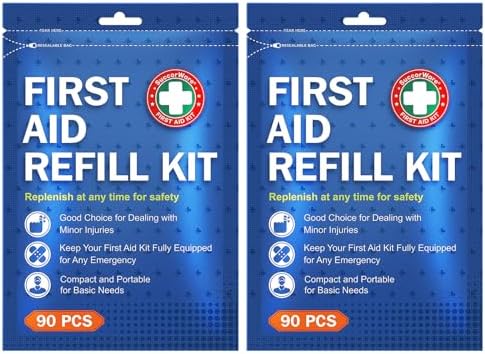 90 Pieces First Aid Refill Kit - Wound Care Kit Includes Bandages for Home, Travel, Hiking - Portable Replacement Kit for First Aid Medical Supplies（2 Set）
