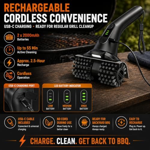 Electric Grill Brush for Outdoor Grill, Dual Roller BBQ Cleaner