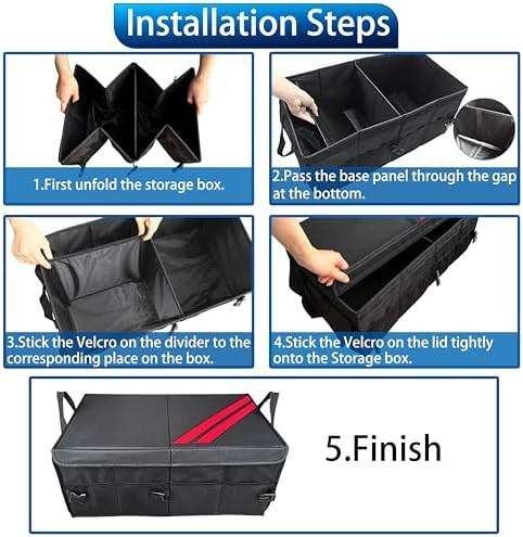 Car Trunk Organizer for Dodge Charger Durango Challenger Ram Collapsible Storage Box with Handle Foldable Lid Non Slip Bottom 2 Compartment Sturdy Base Panel for Dodge Accessories(Red Trim)