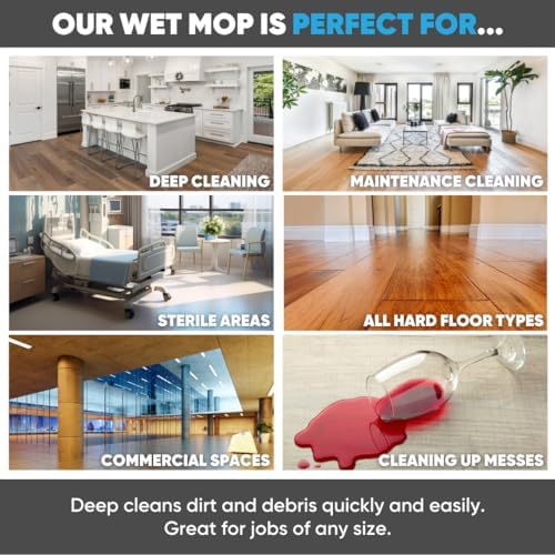 18 inch Microfiber Mop Pads - Machine Washable, Reusable, Refills & Replacement Wet Mop Heads Compatible with Any Microfiber Flat Mop System (3 Pack)