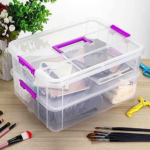 2 Layer Stack & Carry Box, Plastic Storage Container Box with Lid