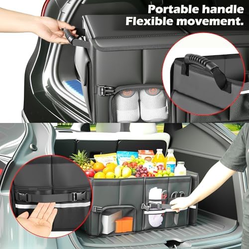 Car Trunk Organizer, 3 Compartment Collapsible Trunk Storage