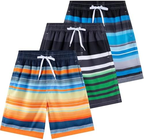 Boys Swim Trunks 3 Pack Quick Dry UPF 50+ Bathing Suit 5-16 Years