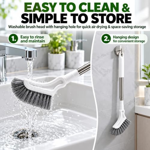 Multifunctional Extendable Long Handle Floor Scrub Brush, L-Shaped Heads