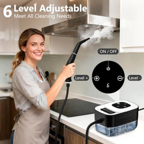 Steam Cleaner, Portable Steamer for Cleaning with 16pcs Accessories, 6-Level Adjustable and 15s Heat-Up, Handheld Steam Cleaner for Home, Tile, Dirt, Grout, Grease, Car Detailing, White