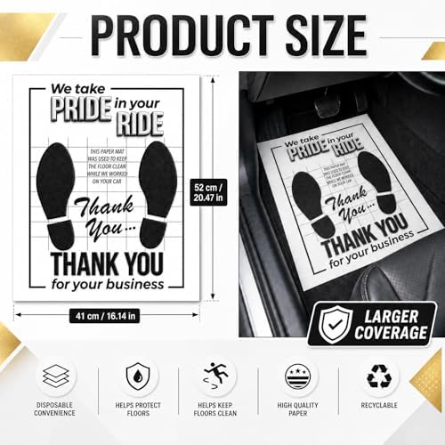 120Pcs Paper Floor Mats for Cars Large 20.5" x 16.1" Disposable White Automotive Floor Mats Waterproof Heavy Duty Waterproof Auto Mats Thank You Mats for Car Detailing & Car Washes