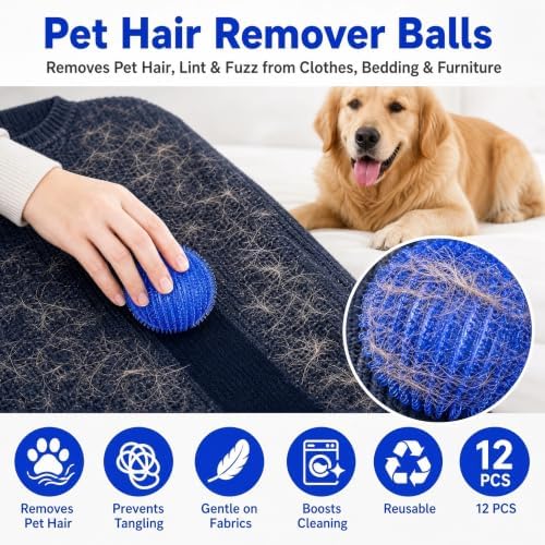 Pet Hair Remover for Laundry,Suitable for Washing Machines,Dryers-12PCS