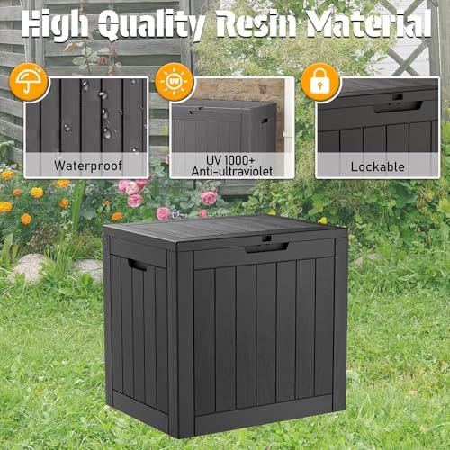 35 Gal Outdoor Storage Box Waterproof Lockable,Deck Box,Black