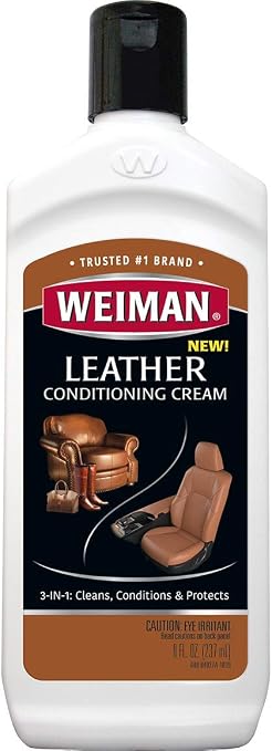 Weiman 3 in 1 Deep Leather Cleaner & Conditioner Cream - Restores Leather Surfaces - Use on Leather Furniture, Car Seats