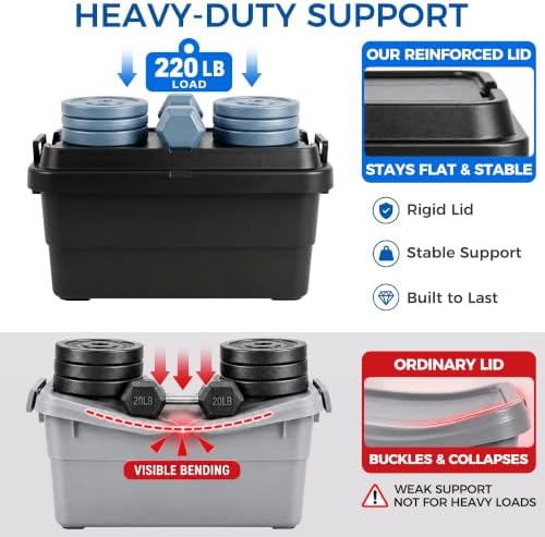 52 QT Storage Bins with Lids, Heavy Duty, Black, Stackable, 4-Pack