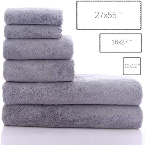 Ultra Soft Towel Set - Quick Drying - 2 Bath Towels 2 Hand Towels 2 Washcloths - Microfiber Coral Velvet Highly Absorbent Towel for Fitness, Bathroom, Sports, Yoga, Travel-Grey 6 Pcs