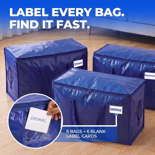 6 Pack Heavy Duty Moving Bags, Extra Large with Handles, Royal Blue