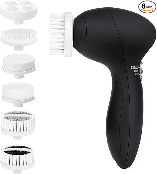 Facial Cleansing Brush Face Scrubber: CLSEVXY Electric Face Spin Cleanser Brushes with 6 Brush Heads for Deep Cleansing, Gentle Exfoliating, Removing Blackhead, Massaging