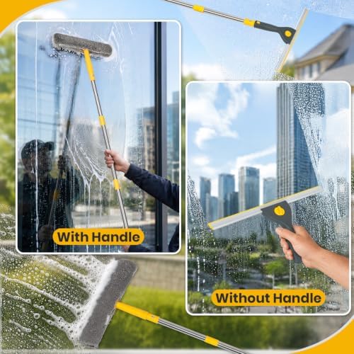 Window Cleaning Kit with Bucket, Squeegee and Scrubber for Home, Yellow