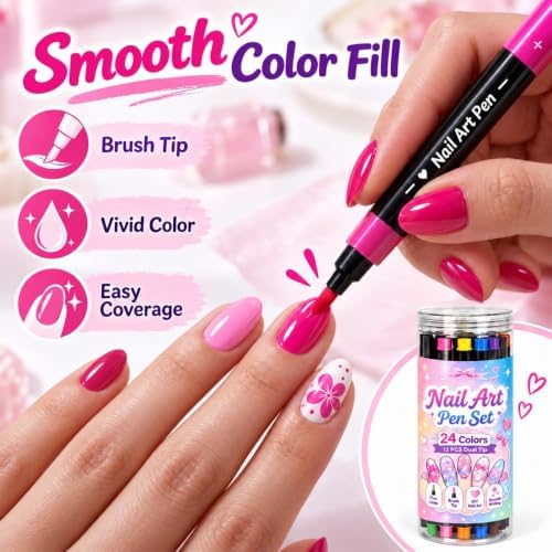 1 Pack 24 Colors Dual Ended Nail Art Pens Set