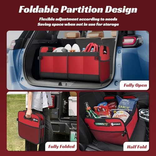 Trunk Organizer for Car - 70L Collapsible Sturdy Car Storage, Red