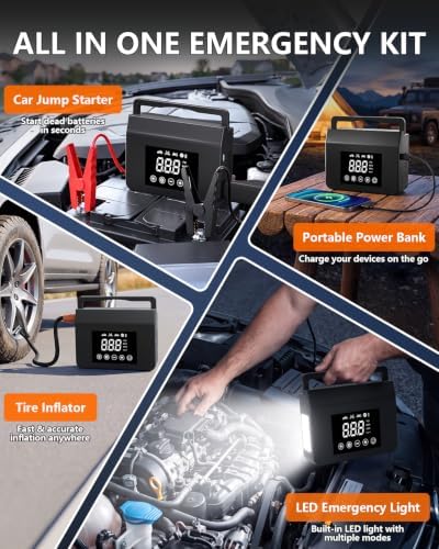 Portable Car Battery Jump Starter with Air Compressor 4000A 150PSI Inflator