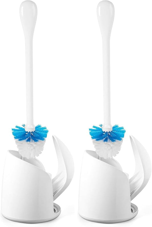 OXO Good Grips Compact Toilet Brush & Canister, Toilet Bowl Brush and Holder with Automatic Canister Door, Bathroom and Small Spaces Cleaning Supplies Essential (Pack of 2)