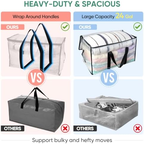 4-Pack Oversized Moving Bags with Reinforced Handles, Heavy-Duty Storage Tote for Clothes, Moving Supplies (Clear, 4-Pack)