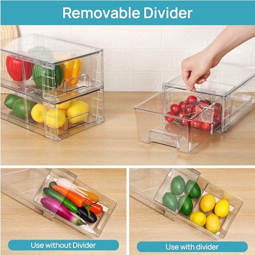 4 Pack Stackable Clear Drawer with Dividers