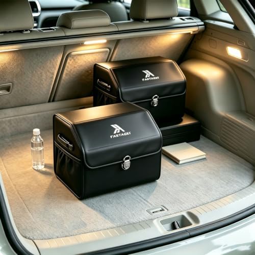 2PCS Leather Car Trunk Organizer, Foldable Storage Box, Black