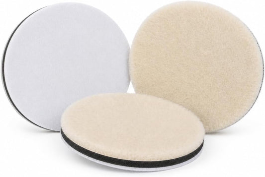6 Inch (150mm) Natural Wool Polishing Pads, 3Pcs Kit for Cutting & Compounding - No-Shedding, Adhesive Backing, Fits Car Polisher for Paint