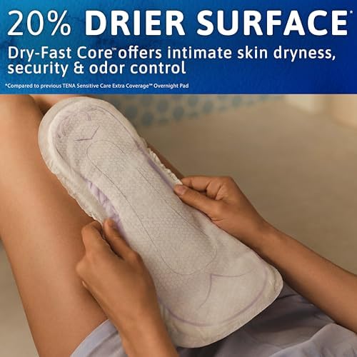 Sensitive Care Overnight Incontinence Pads Women, Extra Coverage, 48ct
