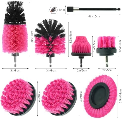 8 Pcs Drill Brush Attachment Set, Power Cleaning Scrub Brush Kit with Extend Long Attachment, All Purpose Drill Scrub Brushes for Car, Grout, Floor, Tub, Bathroom and Kitchen (Pink)