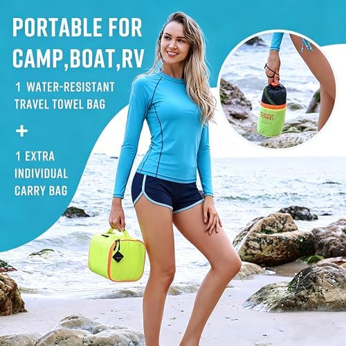 4-Pack Quick Dry Microfiber Travel Towels – Super Absorbent, Ultra-Soft Camping Towel Set with Water-Resistant Bag, Lightweight & Compact for RV, Gym, Beach, Pool, Swimming, and Family Trips