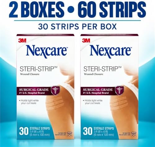 Steri-Strip Wound Closure Strips, 1/4 in x 4 in, 2 Pack, 60 Count