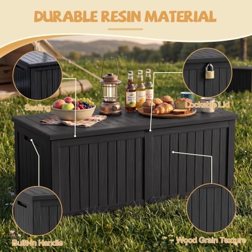 Outdoor Storage Box Waterproof, 370 Gal Gen 2 Resin Deck Box Gas Struts