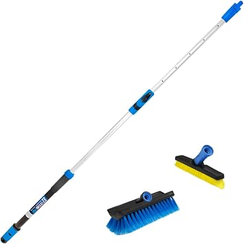 Unger Professional Lock-On Multi-Angle Wash Brush, Grout Brush and EZ Extend Pro Telescopic Pole for Outdoor Cleaning, A