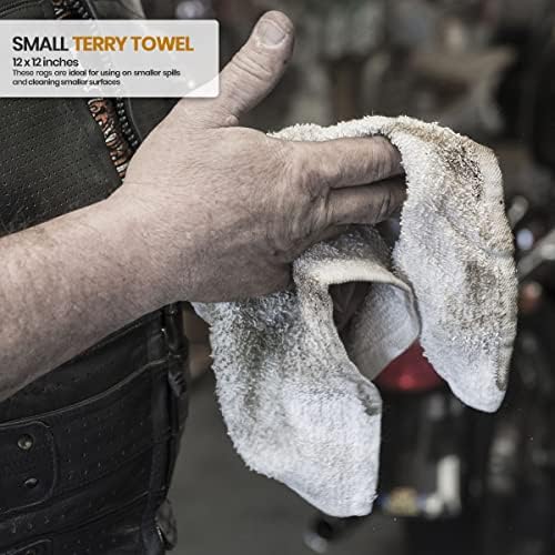 White Terry Rags 2lb Bulk Towel Rag Multipurpose 12x12 Inches 100% Cotton Ring Spun Cleaning Solution for Body Shops, Garages, Restaurants, Home, Bars (24 Pack)