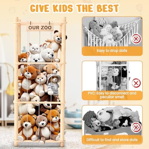 Stuffed Animal Storage & Organizer, Wooden Toy Holder Zoo for Kids