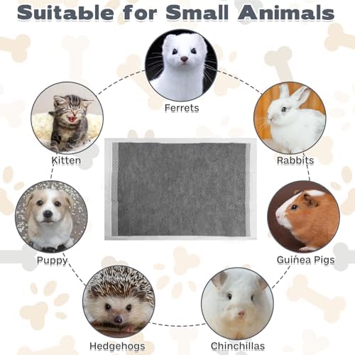 100PCS Rabbit Pee Pads 18×13in Disposable Guinea Pig Cage Liners Super Absorbent Black Carbon Odor-Control Bunny Training Pad with Quick-Dry Surface for Bunny Kitten Hedgehog Small Animals