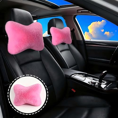 2 Pack Cute Car Neck Pillows Soft Plush Headrest Cushions for Neck Support Adorable Car Interior Decor Accessories(Pink)