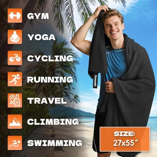 Microfiber Sweat Towel, Quick Dry Negative Ions 3 Pack 27x55 in