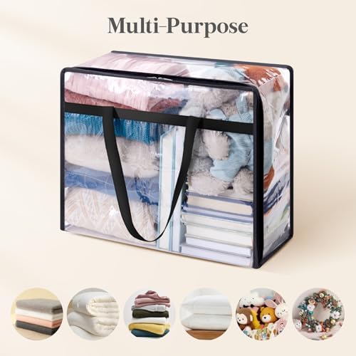 45L Clear Clothes Storage Bags,Plastic Foldable Blanket Storage Bag