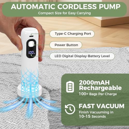 10 Jumbo Vacuum Storage Bags with Rechargeable Electric Air Pump