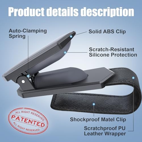 Veharvim Sunglass Holder for Car (One-Handed-Operation, Gentle & Secure Hold, Silicone Padded, Universal Fit, Metal Clip) Visor Sunglass Holder Clip,Visor Sunglass for Car (Black, 2 Pack)