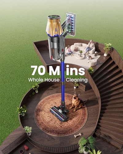 Cordless Vacuum Cleaner, Upgraded 650W 60KPA 70Mins Cordless Stick Vacuum Cleaner with Self-Standing,Touch Screen, Anti-Tangle Wireless Vacuum Cleaners for Home/Pet Hair/Carpets/Floors