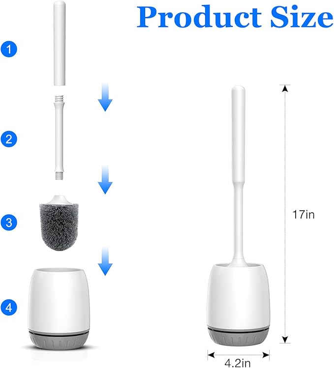 Toilet Brush, 2 Pack Toilet Bowl Brush and Holder Set Ergonomic Long Handle Toilet Scrubber with Ventilated Base for Quick Drying, for Bathroom Cleaning, White & Gray