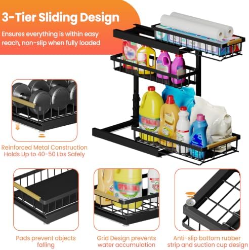 Under Sink Organizer and Storage for Bathroom and Kitchen - 2 Pack 3 Tier
