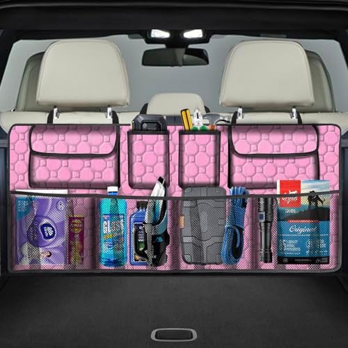 Car Trunk Organizer, Super Capacity Backseat Car Organizer for SUV/Truck/MPV(42"*18"), Hanging Car Storage Organizer with 8 Pocekts, Car Accessories for Women and Men- Pink