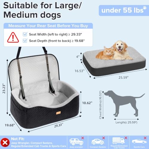 Large Dog Car Seat for Medium Sized Dogs Under 55lbs or 2 Smalls