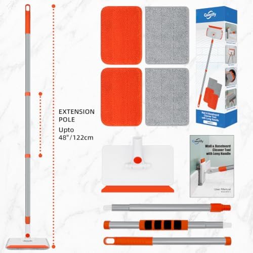 Wall & Baseboard Cleaner Mop Tool with 49'' Long Handle for Cleaning Window Floor Skirting Board Ceiling Bathtub Tub Tile Scrubber Brush Duster with 4 Reusable Pads