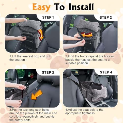 Console Dog Car Seat 2 in 1 Portable Dogs Armrest Booster Seat with Safety Belt & Pets Backpack for Small Dog/Cat