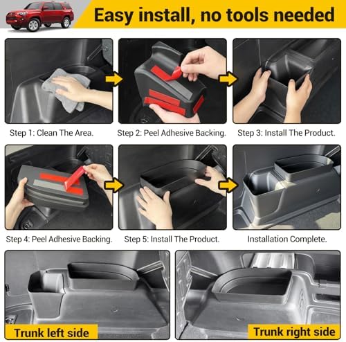 Rear Trunk Organizer for 2010-2024 Toyota 4Runner 5-Seat 2nd Row Accessories, Storage Bin Trunk Side Storage Box Cargo Tray for 10-24 4 Runner(3Pcs Left+Upper Side,Not for 7-Seat)