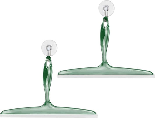 iDesign Bathroom Plastic Shower Squeegee with Wall Hook - Set of 2 - Clear/Green